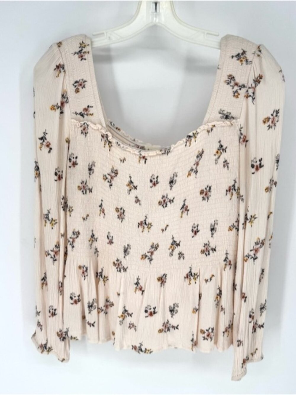 Boho whimsy Cream Floral Smocked Long Sleeve Blouse